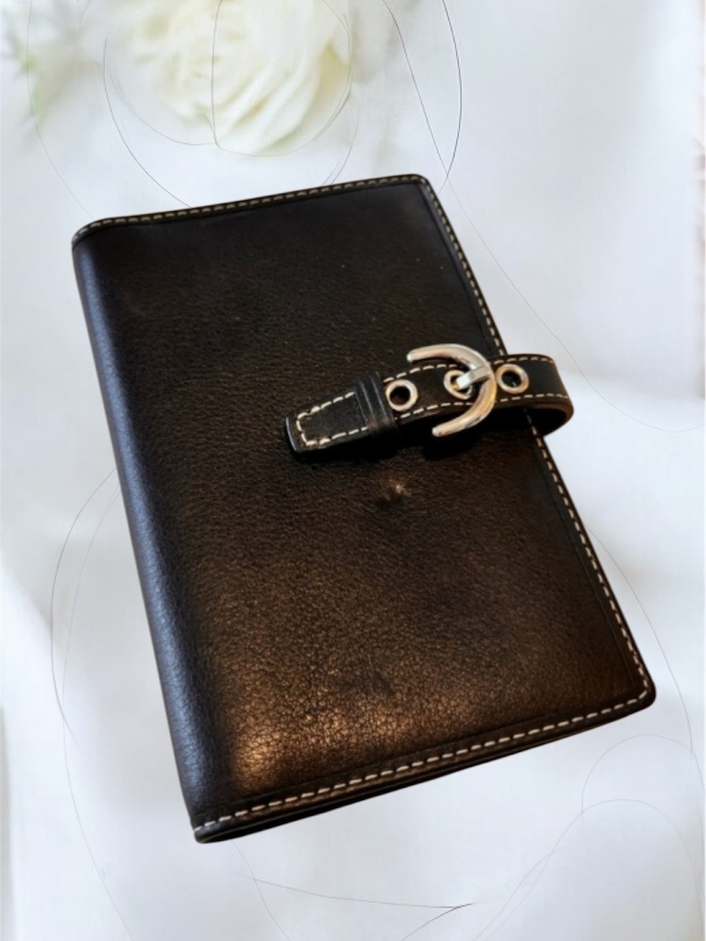 Coach Black Leather Wallet or Passport holder with Silver Buckle Like New - Picture 3 of 7